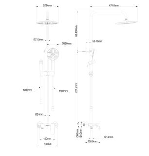 Душевая стойка Wonzon & Woghand WW-A30874-MB чёрный матовый